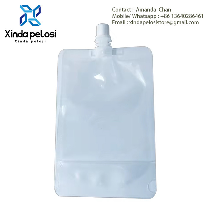 Custom Designed Food Grade Environmental Transparent Stand Up Pouch With Spout For Drink Juice Bag