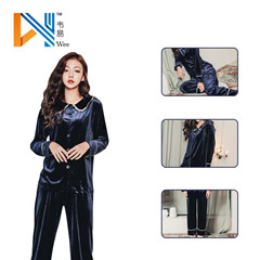 home service cardigan lapel simulation silk women sleepwear pajamas set