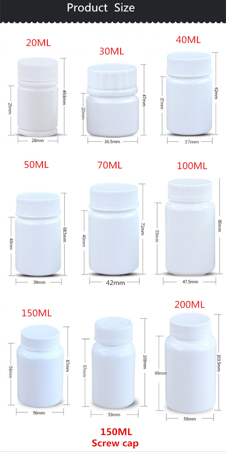 Custom Empty Plastic Medicine Pill Bottle Packaging With Screw Cap with Screen Printing