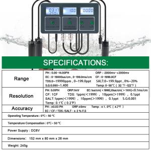 Lab Pool Water Tester Tuya WiFi 8 in 1 Digital PH/TEMP/ORP/PPM/EC/SALT/S.G/CF