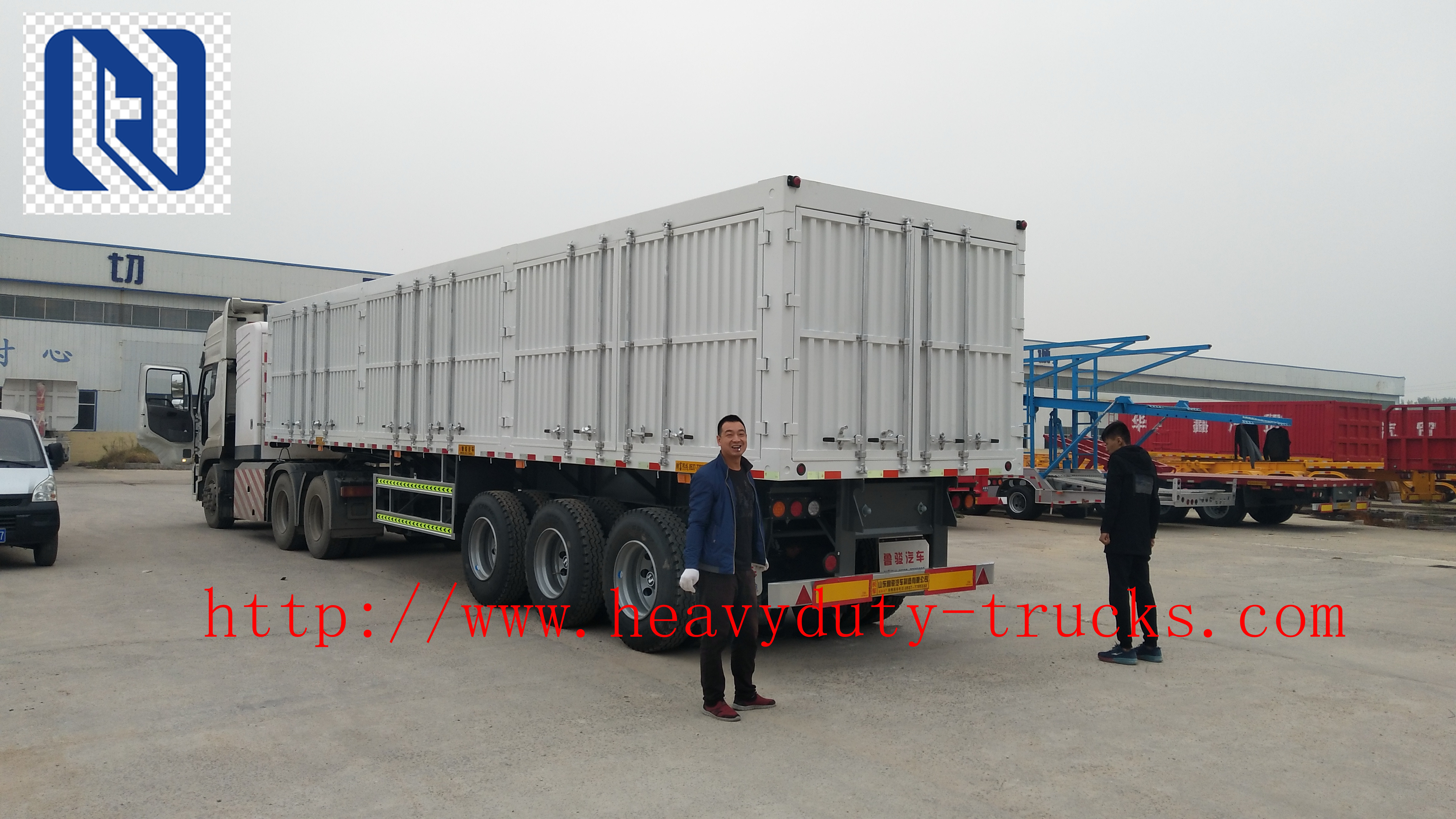 Flatbed Transport Semi Trailer Trucks 2 Axle Four Double Container Trailer