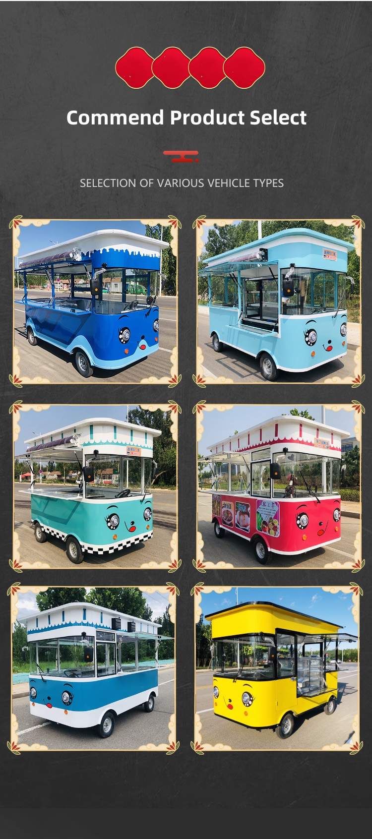 Outdoor Fast Food Carts Crepe Food Truck with Snack Mobile Kitchen Cooking Equipments