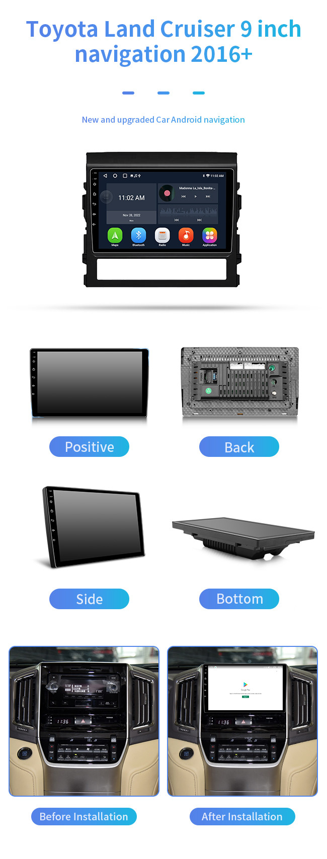 CE Touch Screen Navigation For Cars 8 Core 9 Inch For Toyota Land Cruiser 2016+