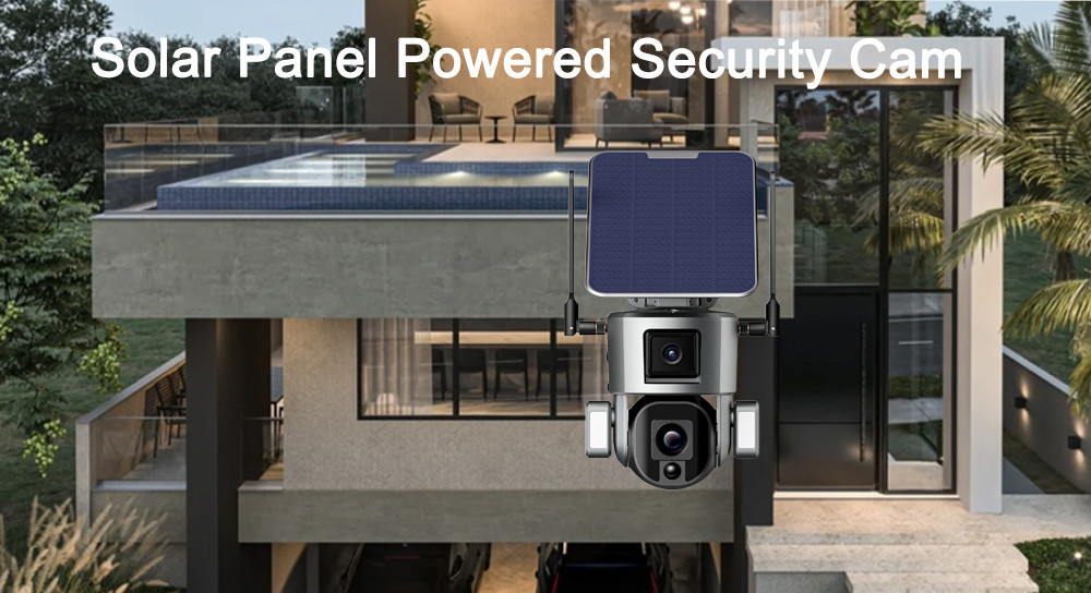 4K Dual Lens 4g Solar PTZ Camera Built In Siren 40M IR Solar Night Vision Camera