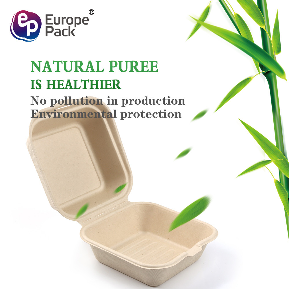 Compostable Ecofriendly Sugarcane Bagasse Take Away Burger Box Biodegradable Lunch Box Custom Hamburger Packaging Boxes