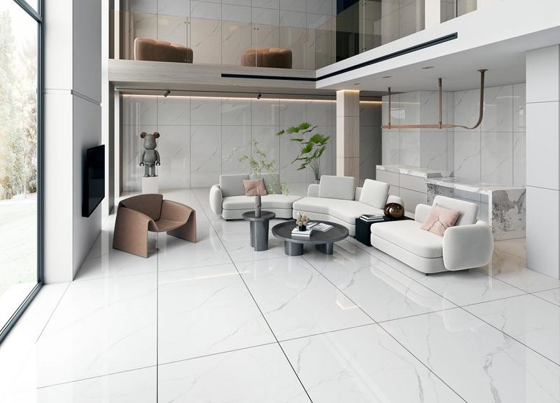 900x1800x9mm Carrara White Indoor Floor And Wall Polished Glazed Porcelain Tiles For Living Room And Kitchen