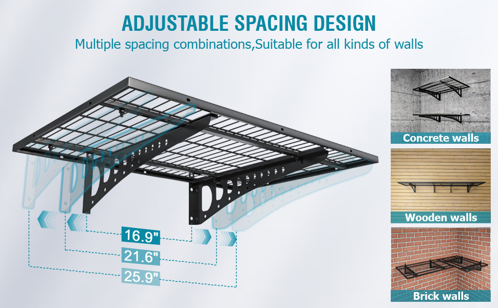 2x6ft Garage Storage Rack Warehouse Wall-Mounted Grid Shelf Metal Support Rack