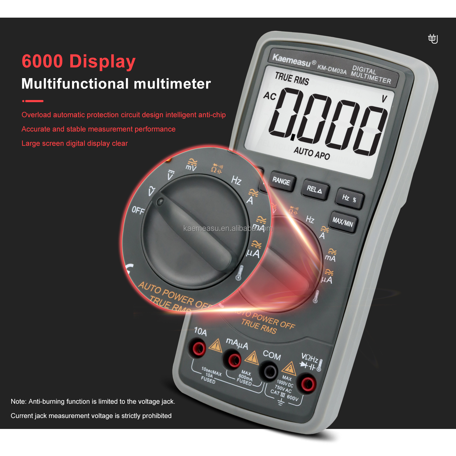 High precision Anti burn multitester 6000 Counts Auto range Diode Ture RMS Voltage Resistance tester Electric Multimeters