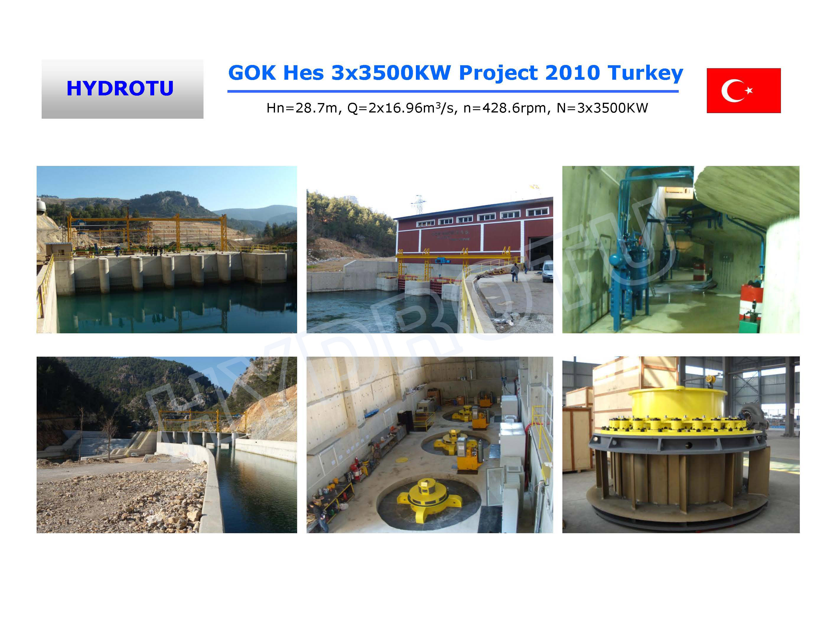 Kaplan Hydro Turbine / Water Turbine for Water Head 2-25m and capacity 100KW-1000KW