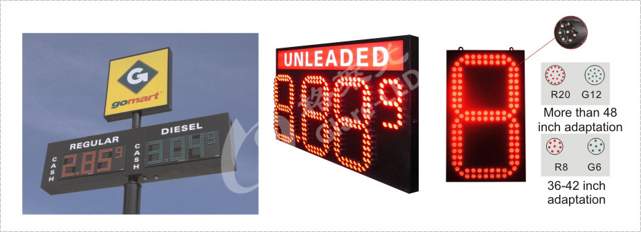 8.888 Number Format 16 inch Waterproof Green LED Gas Sign for Gas Station Advertising