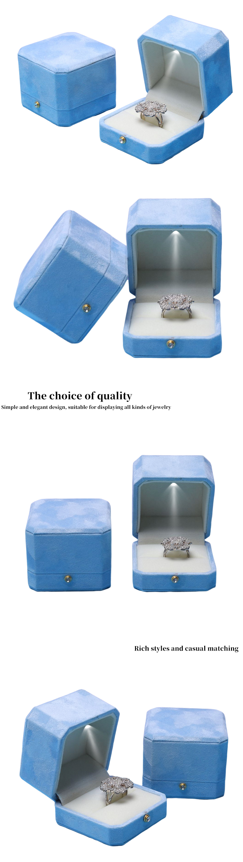 Blue Velvet Octagonal LED Jewelry Boxes Hanhong Screen's Custom Solution for Packaging