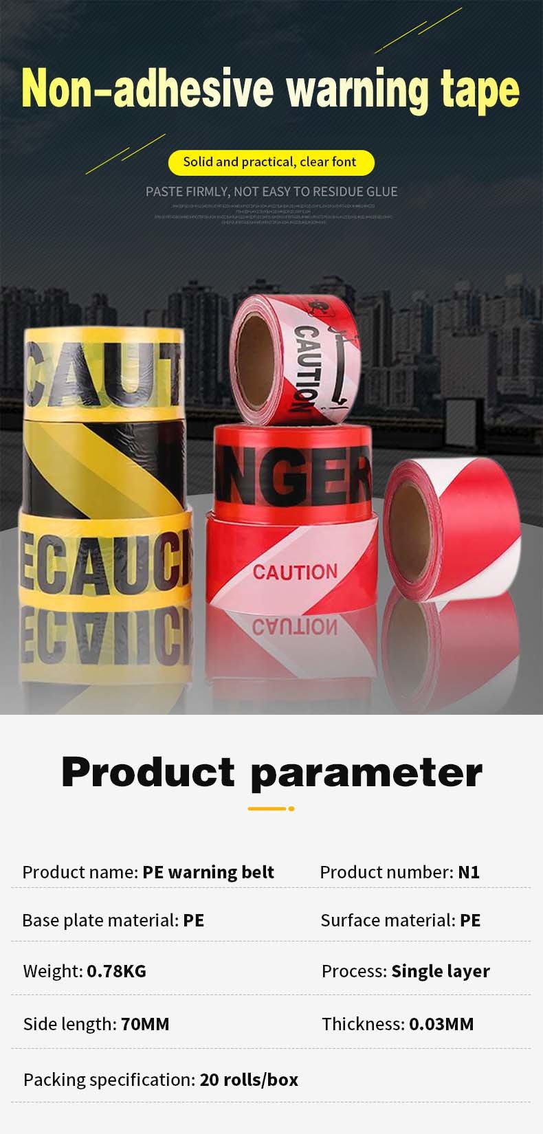 Yellow Caution Warning Tape Non-adhesive Road Blocking Barricade Safety Maker With PET Material