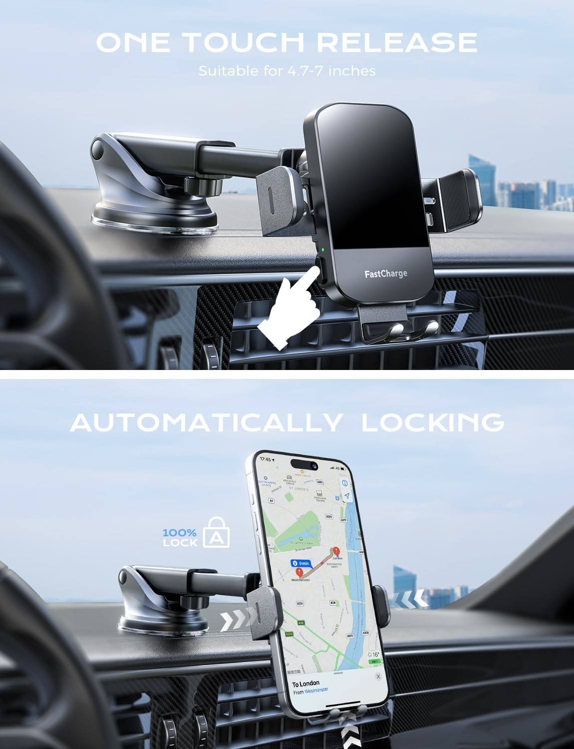 Fast 15W Wireless Car Charger Phone Holder Fireproof For IPhone 15 12 11Max