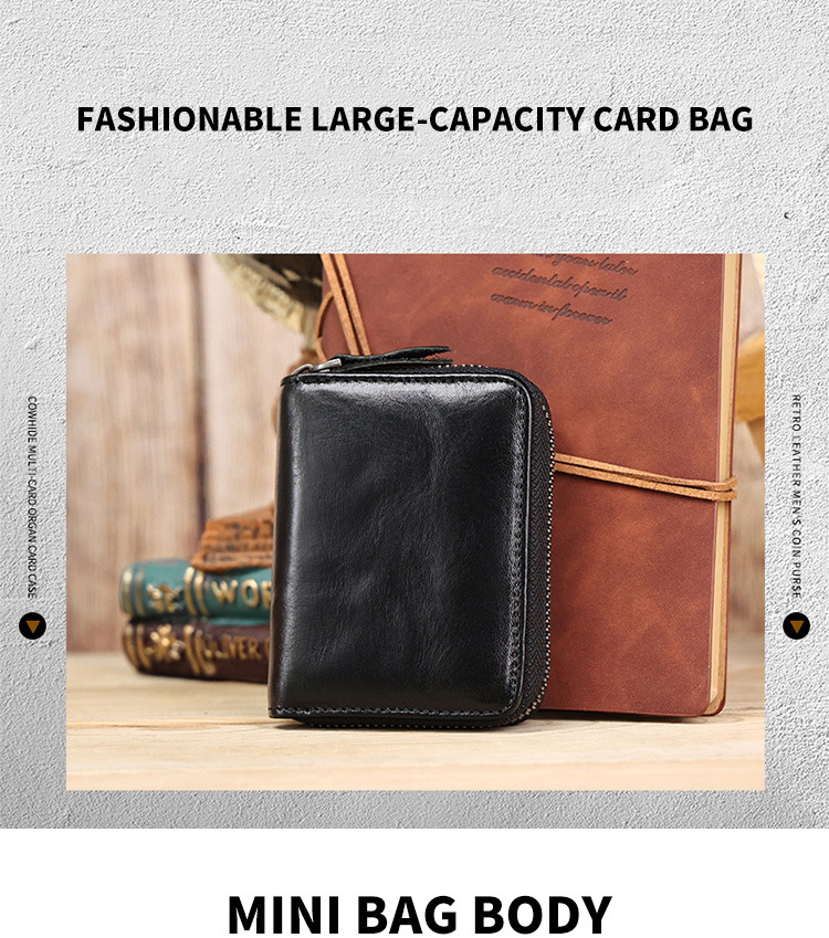 Unisex Coin Purse with Large Capacity and Rfid Blocking Zipper Closure in Leather