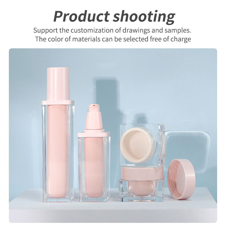Screen Printing Square Acrylic Bottles Light Pink Perfume Bottle 50ml 100ml For Skin Care Products