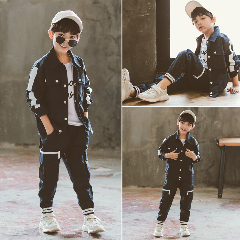 Fashion Boys Streetwear,Teens Good Quality Clothing Set loose Jacket +Trouser, fast street Brand for Kids