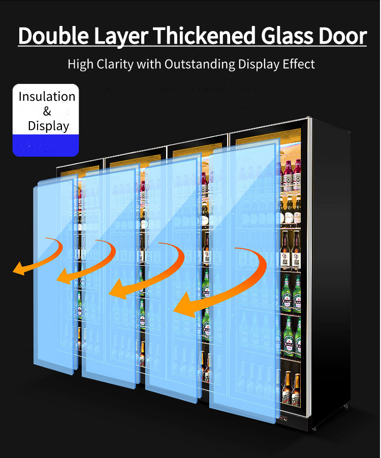 Supermarket Commercial Beverage Refrigerator Vertical Height 1965mm