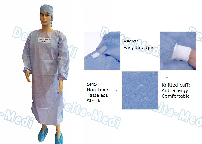 AAMI Level 4 Disposable Doctor Gowns , Disposable Theatre Gowns With 4 Waist Belts