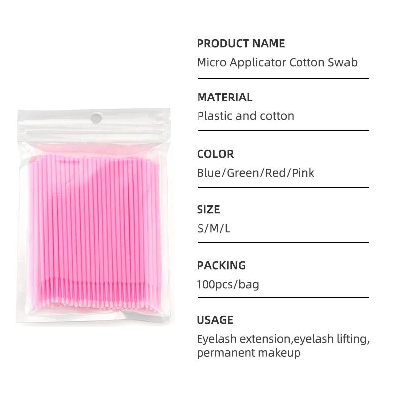 100PCS / Bag Disposable Cotton Swabs Plastic Grafted Eyelash Remover Cleaning Microfiber Tip