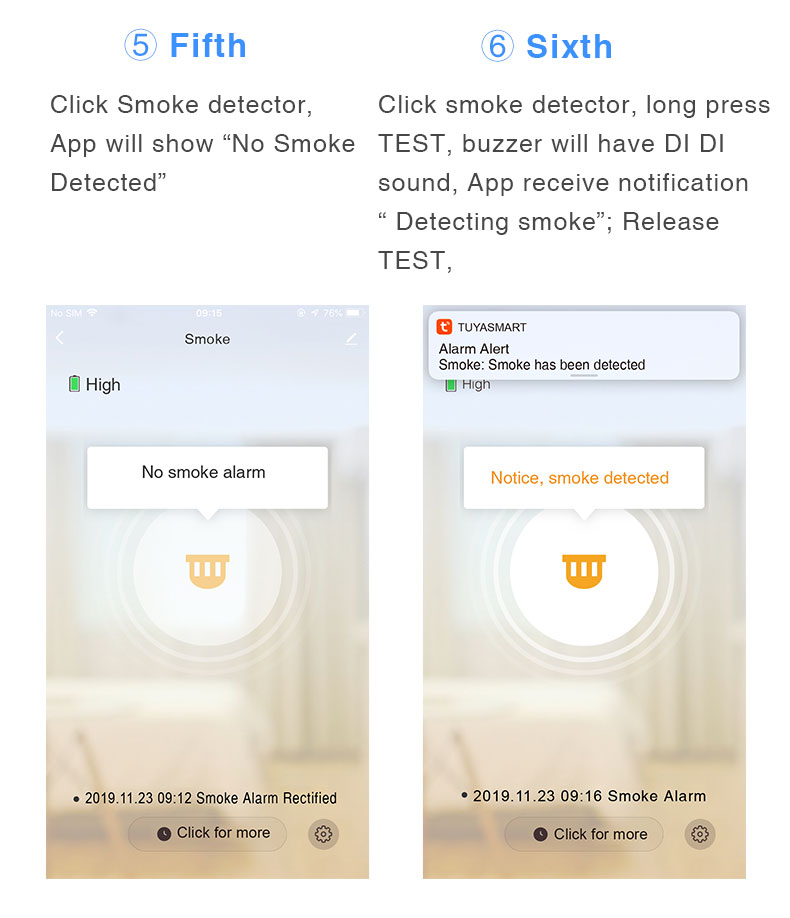 Tuya Smart WiFi Smoke Detector APP Control Remote Alarm SMS Notification 80DB Siren