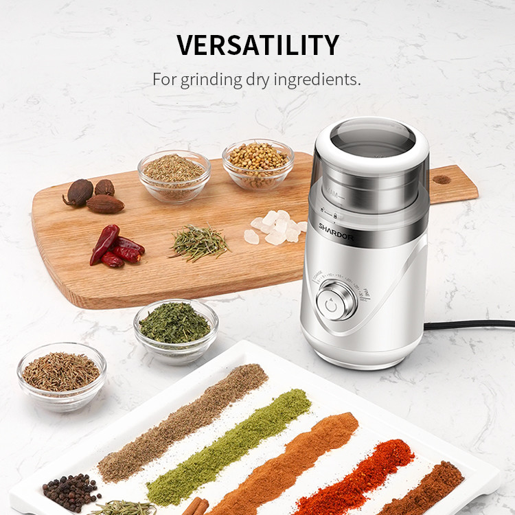 Adjustable White Electric Coffee Bean Grinder Portable 10 Settings With Stainless Steel Bowl