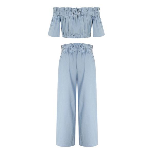 Factory customized New Navel Crop Flounces Short Sleeve Trousers Jean Suit For