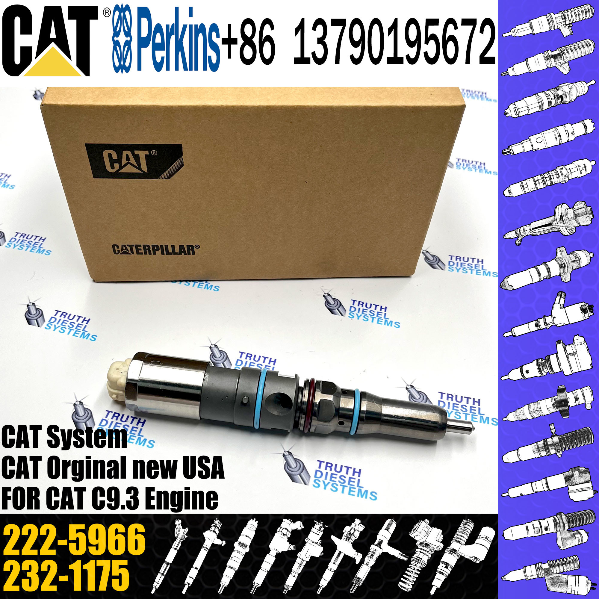 Diesel Common Fuel Rail Engine Injector C9.3 CAT 222-5966 196-1401 232-1175 138-8756 324-5467 232-1183 364-8024