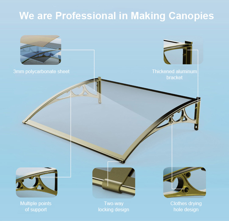 Transparent Polycarbonate Window Door Awning , Clear Polycarbonate Roof Canopy
