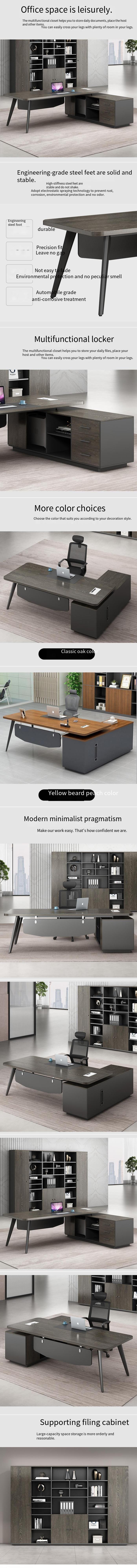 Modern Wooden Executive Desks Business Type L Shape Office Desk with Long Size Cabinet