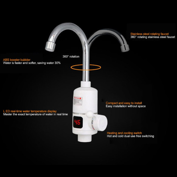 Safe Hot Water Digital Control Electric Faucet 3000 Watt RoHs