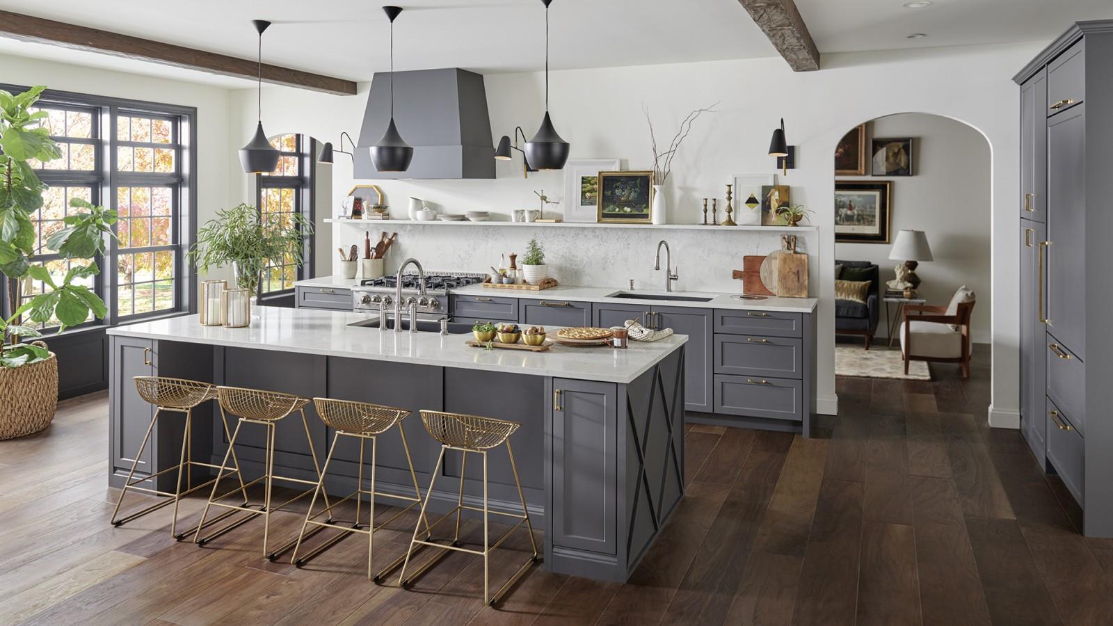 Carcass Material E1 Particleboard Shaker Kitchen Cabinets with Solid Wood and Marble