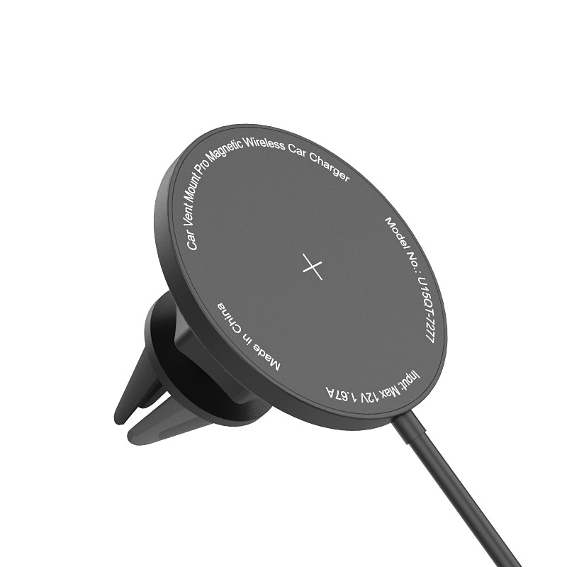 Magnetic 15W Car Mount Qi Wireless Charger With Various Air Vent Clip