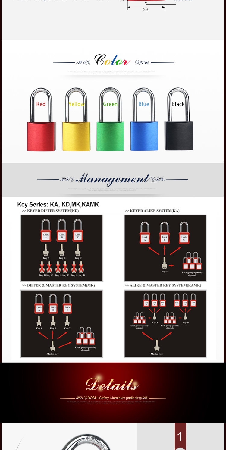 Aluminum Safety Padlock BD-A01, Loto Products with CE certification