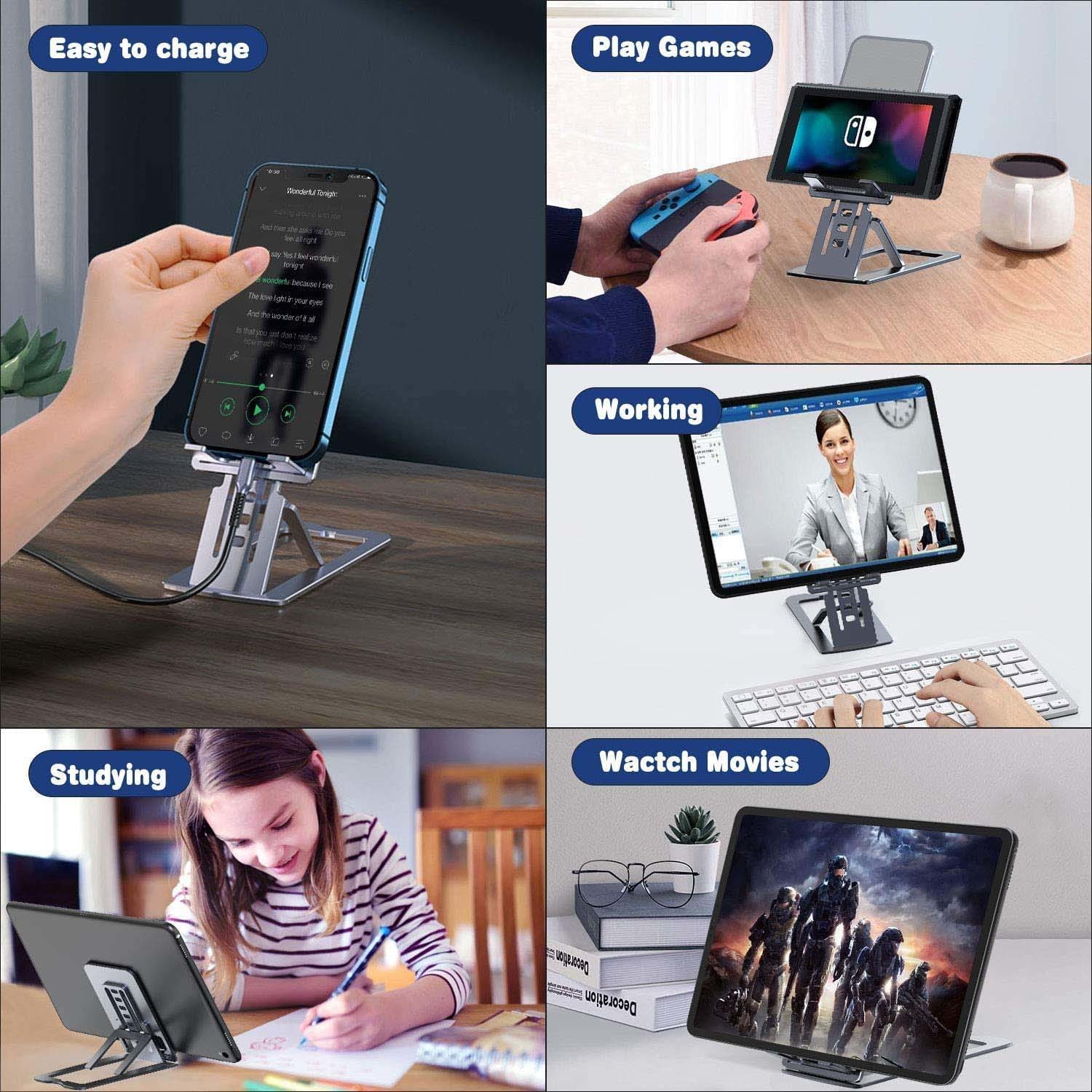 Universal Adjustbale Folding Desktop Phone Stand Aluminum 2cm thick