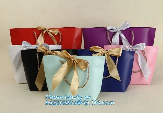 Flower carrier bag with different color customized pot plants kraft paper bag with handle,stamping logo fancy paper flow