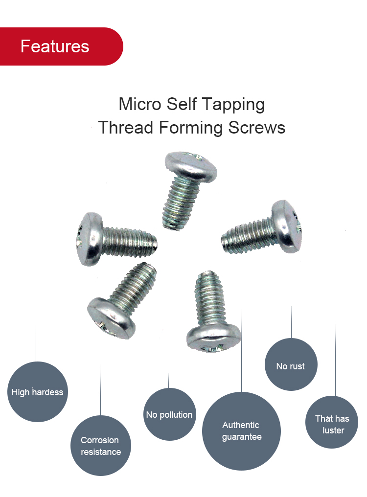 Customized Size Color Zinc M2.2-M9.5 Cross Recessed Pan Head Thread Rolling Screws