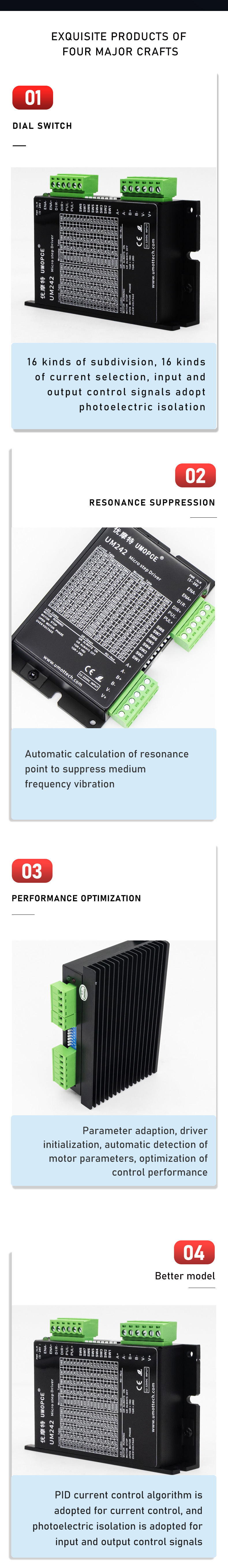 High Frequency UM242 Hybrid Stepper Motor Driver 2 Phase 0.2-2.2A Nema 8 11 17 23 STP/DIR