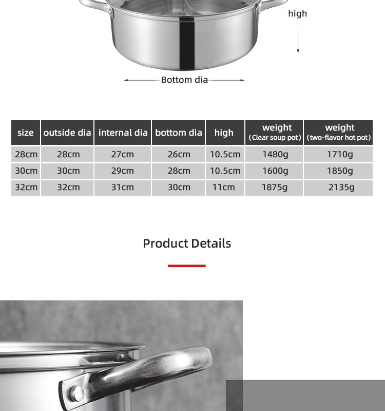New Design Hot Pot Thickened Round Shape Stainless Steel Shabu Pot Soup Pot With Stainless Steel Handle