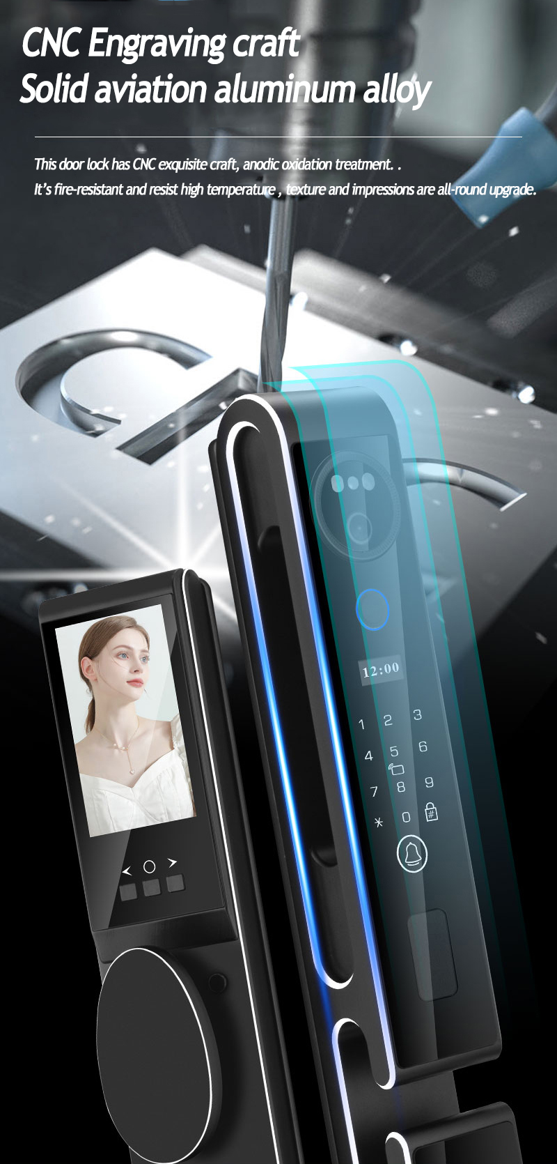 Face Recognition Video Intercom Door Lock Tuya Smart Glass Door Lock