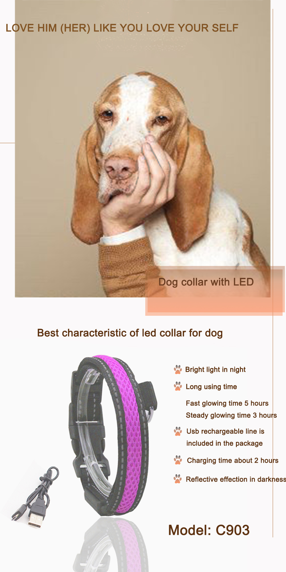 Rechargeable USB LED Dog Collar Pet Product Night Walking Glow Safety
