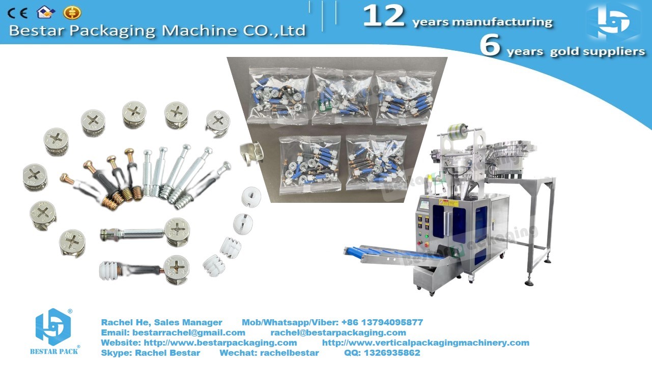 Furniture hardware packing machine with 5 counting vibrators and manual feeding