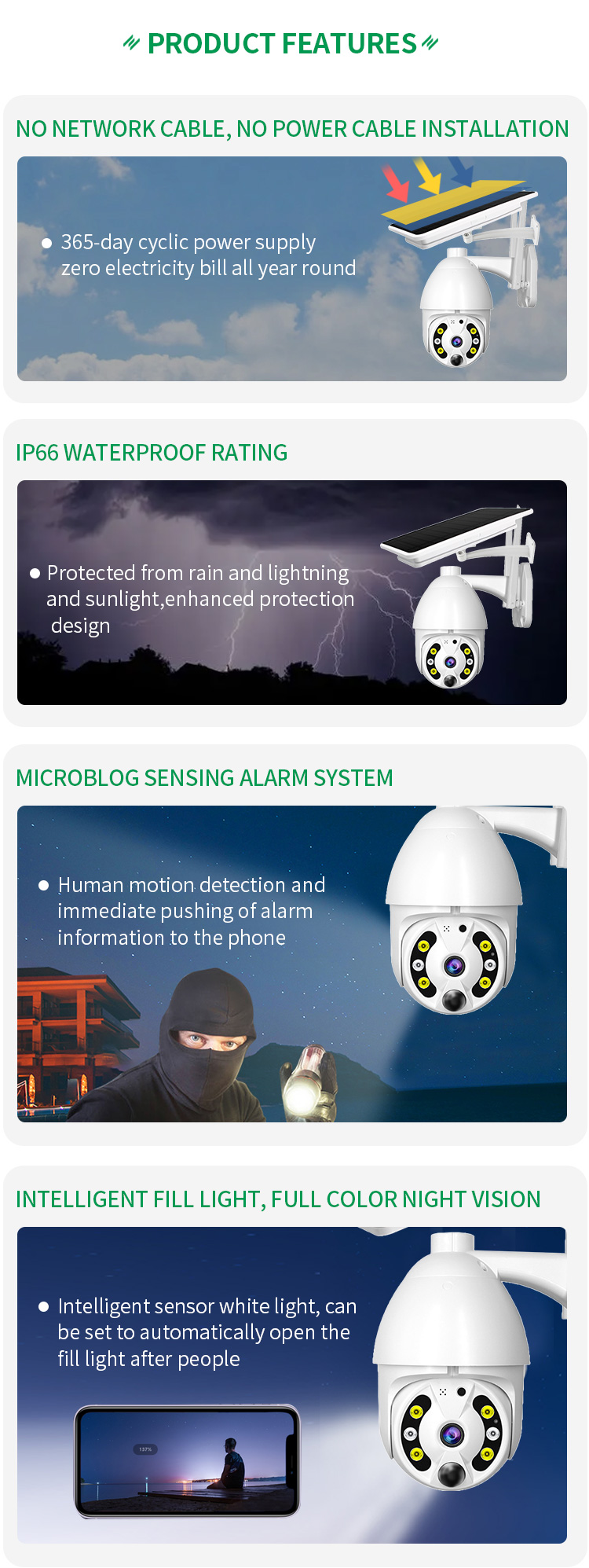 Sensor Motion Detection Wireless Solar Camera Security Alarm Wifi Solar Camera