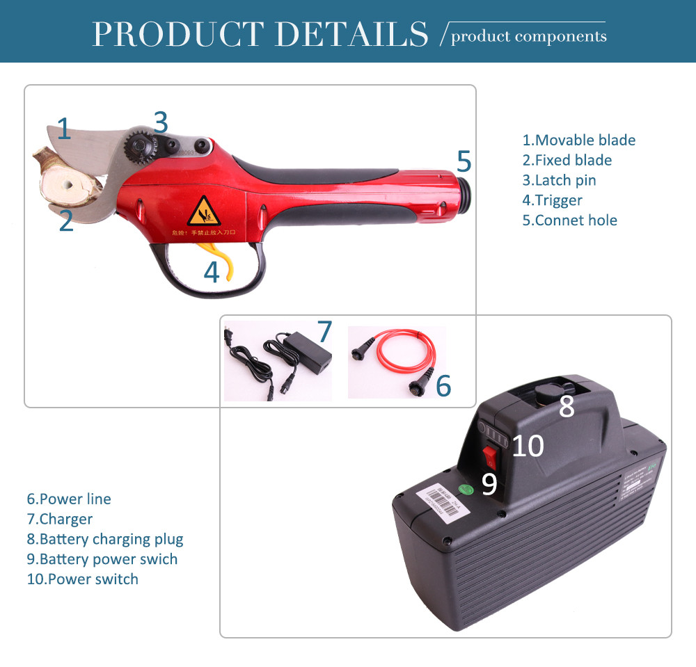 Swansoft 36V Rechargeable Electric Fruit Gardening Pruning Shears 3.0CM Electric Bypass Pruner