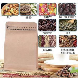 Flat Bottom Pouch with Air Release Valve and Reusable Side Zipper Kraft Paper