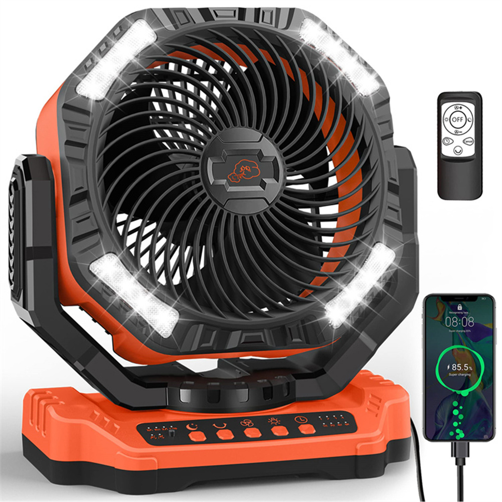 Socool Fan 40000mAh 5 Speed Portable Camping Fan Levels Rechargeable Fan With ABS Body Silicone Jacket Manganese Steel Hook And Bracket