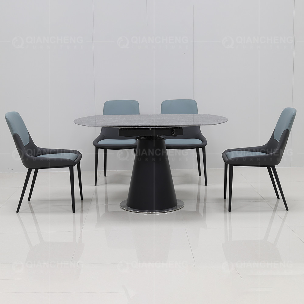 Black Round 100kg Metal Leg Furniture Sintered Stone Extension Dining Table