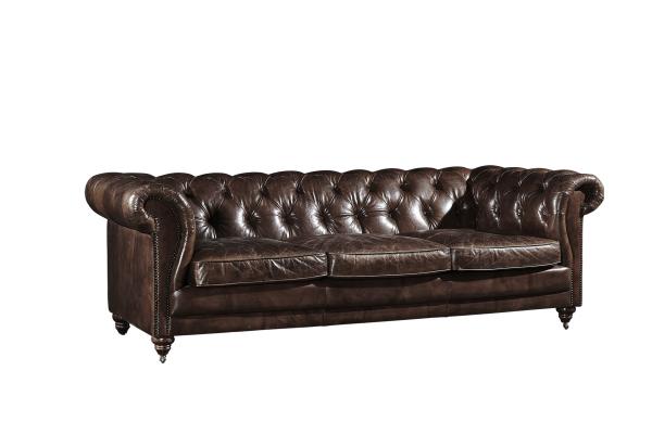 American Three Seater Leather Sofa With Fine Upholstering / Living Room