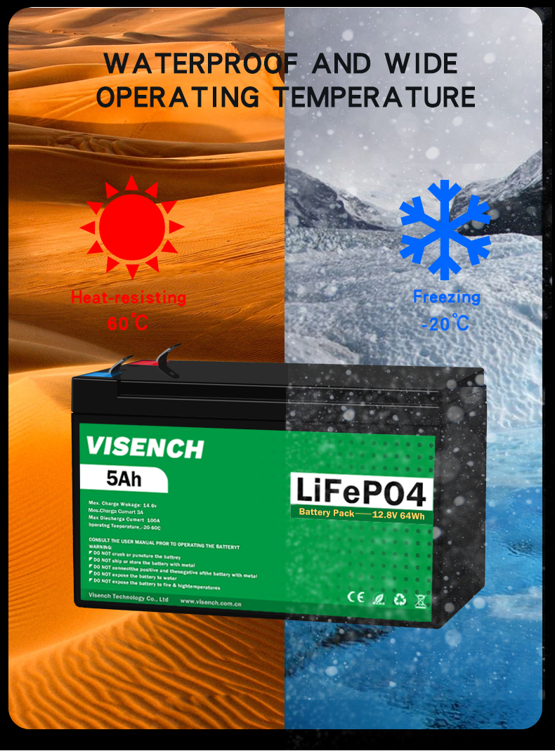 Visench Direct factory high quality 12v 5ah Deep 6000 Cycles Solar Lifepo4 Rechargeablehome energy storage battery