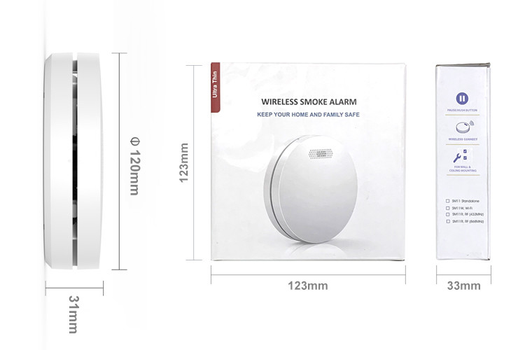 Ultrathin Home Ssafety 85DB Wireless Interconnected Smoke Alarm Detector With Self Checking