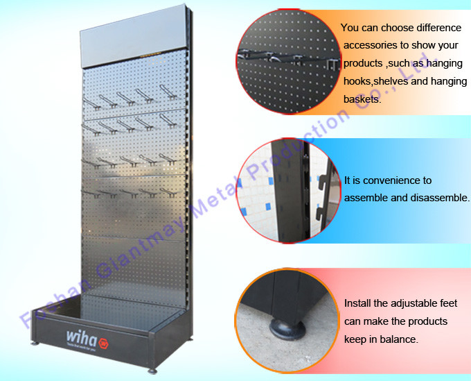 Free Standing Mobile Accessories Pegboard Metal Stand Store Display Rack